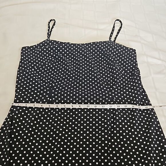 Women's Custom-Made Polka Dot Spaghetti Straps A-line Midi Dress M/L Black/White - Picture 7 of 16
